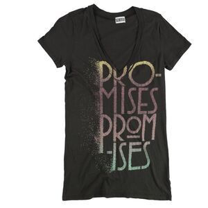 Scratch Womens Promises Promises Graphic T-Shirt, Black, NWT